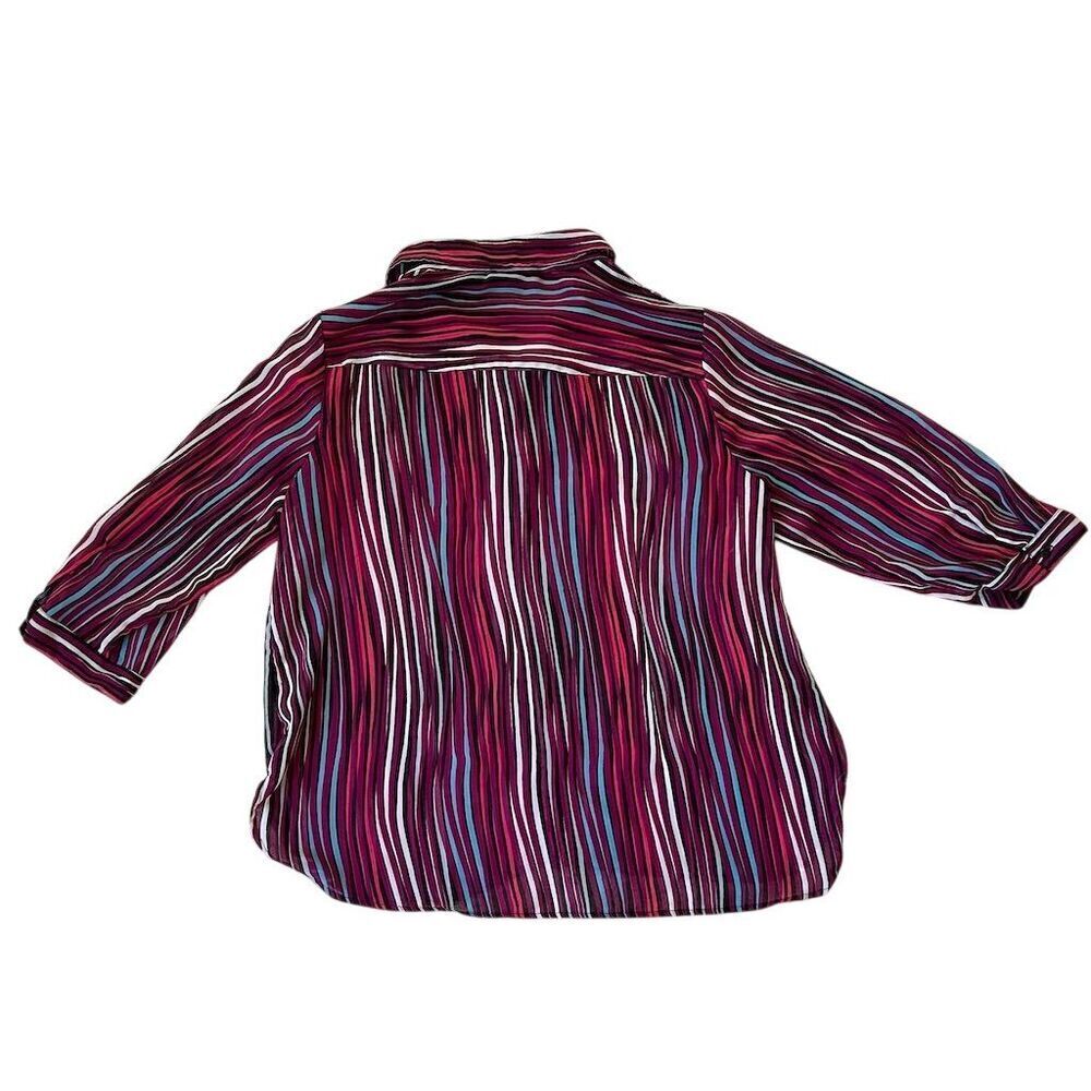 Attention Plus Women's 1X Striped Button-Up Blouse Multicolor 3/4 Sleeve - Picture 4 of 5